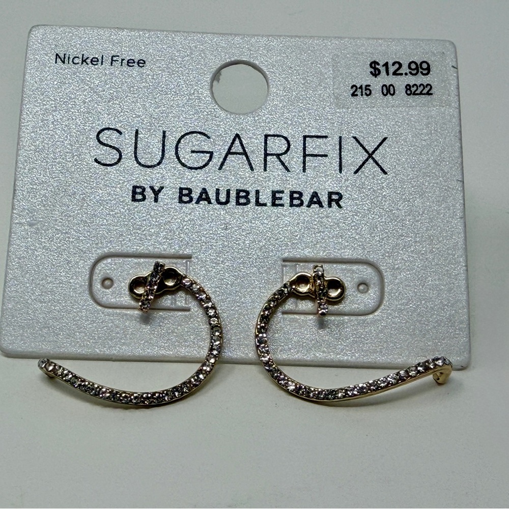 SUGARFIX by BaubleBar Crystal Studs w/ Ear Wrap Earrings Gold Clear Nickel-Free